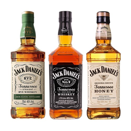 Jack Daniels Trio Rye, Honey, No7 (3x70cl) - Next Day Delivery